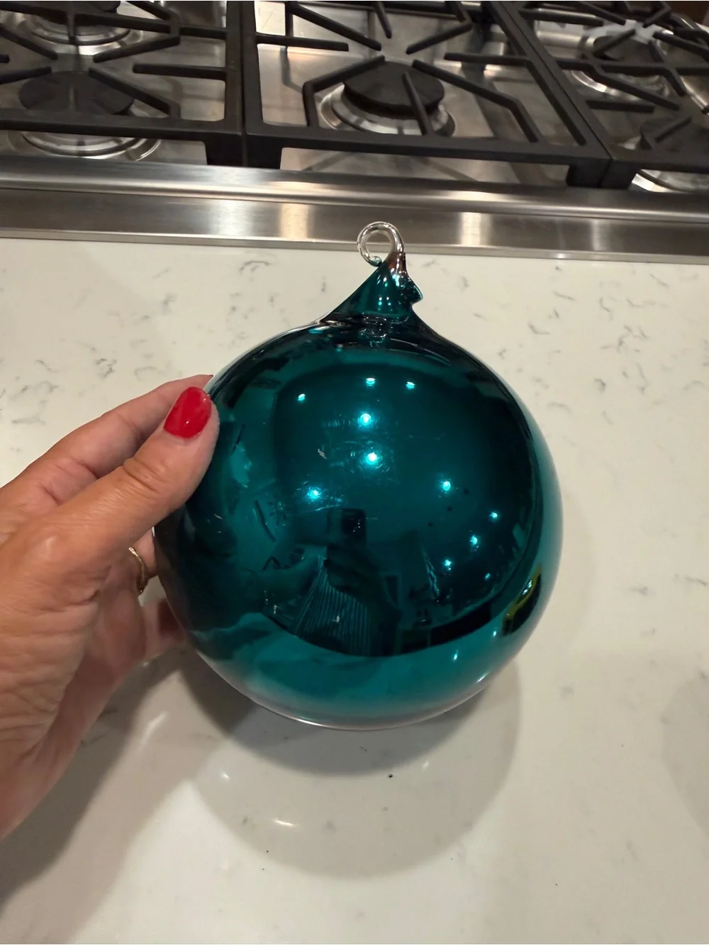 Department 56 Mercury Glass Teal Christmas Ball Ornament 4” w/Original Box VTG